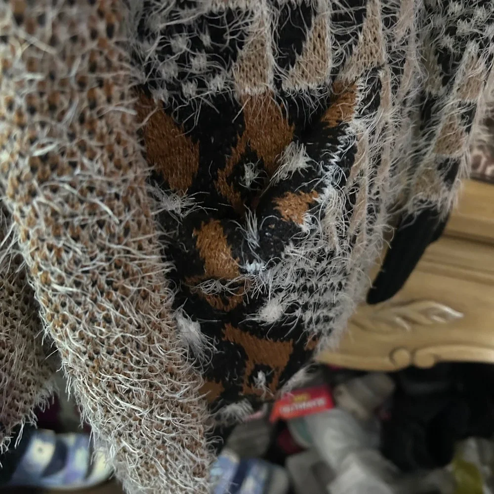 Oliver Fuzzy Knit Cardigan‎ Leopard Print bohemian Sweater Women's Size L New